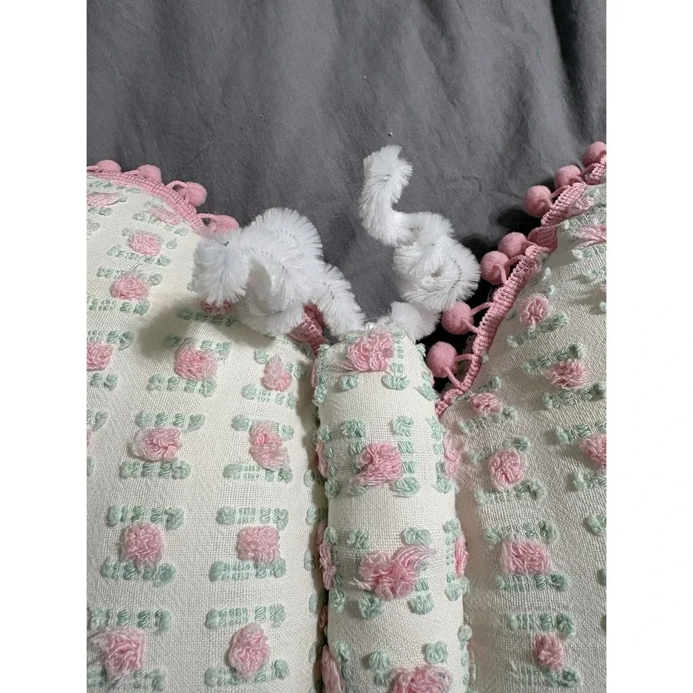 Vintage Handmade Springtime Butterfly Vintage‎ Rosebud Chenille Flower Pillow